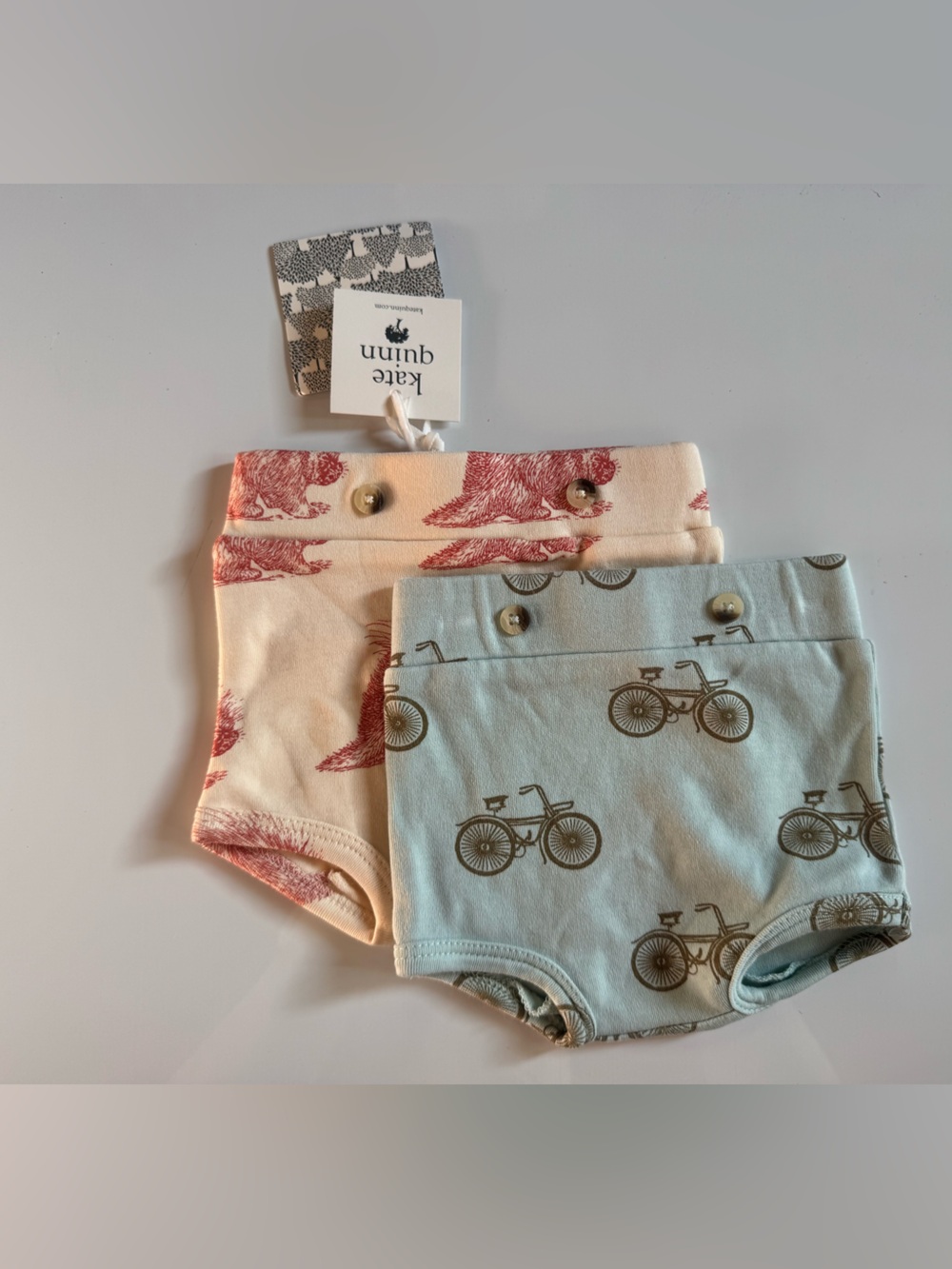 kate quinn Blue Bicycle & Cream Porcupine Print Organic Cotton bummies